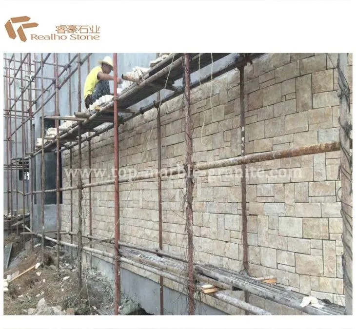 beige limestone wall project