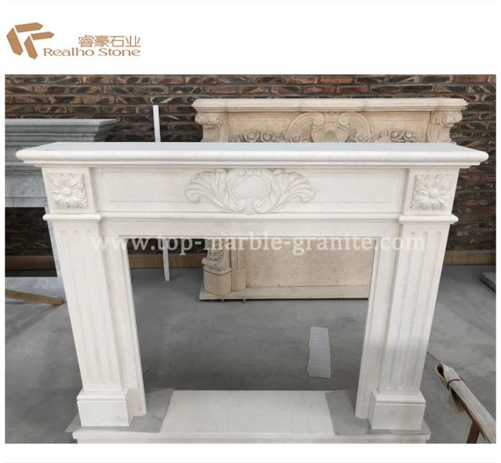 White Marble Stone Fireplace Mantel for Living Room