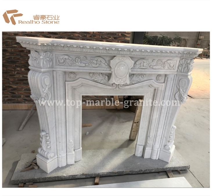 White Marble Stone Fireplace Mantel